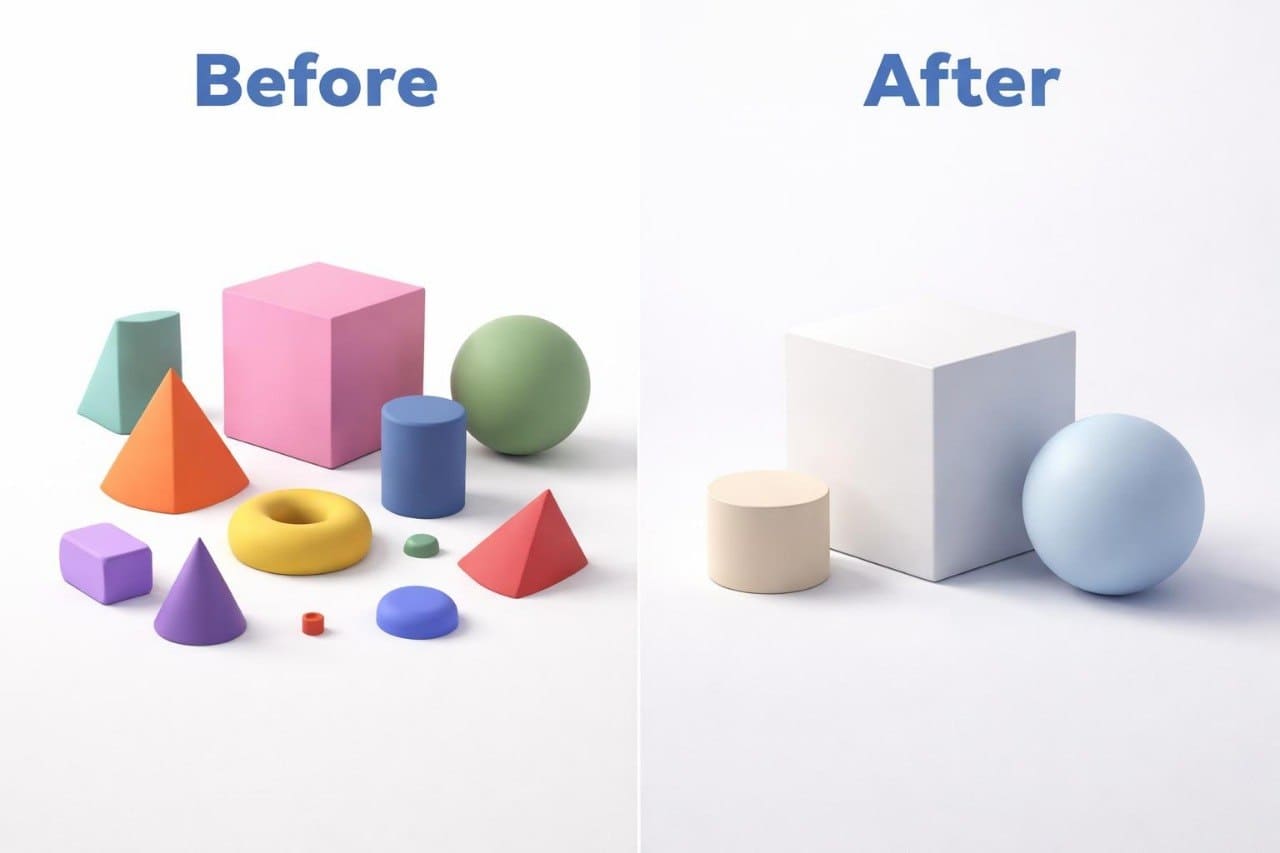Comparison of colorful geometric shapes labeled 'Before' and 'After' on a white background.