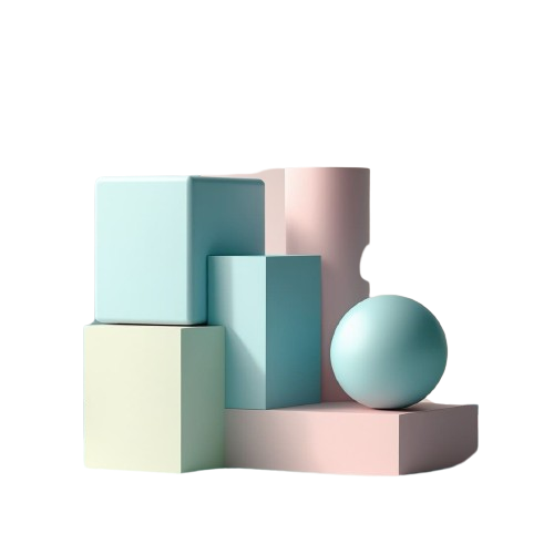 Geometric shapes in pastel colors on a white background