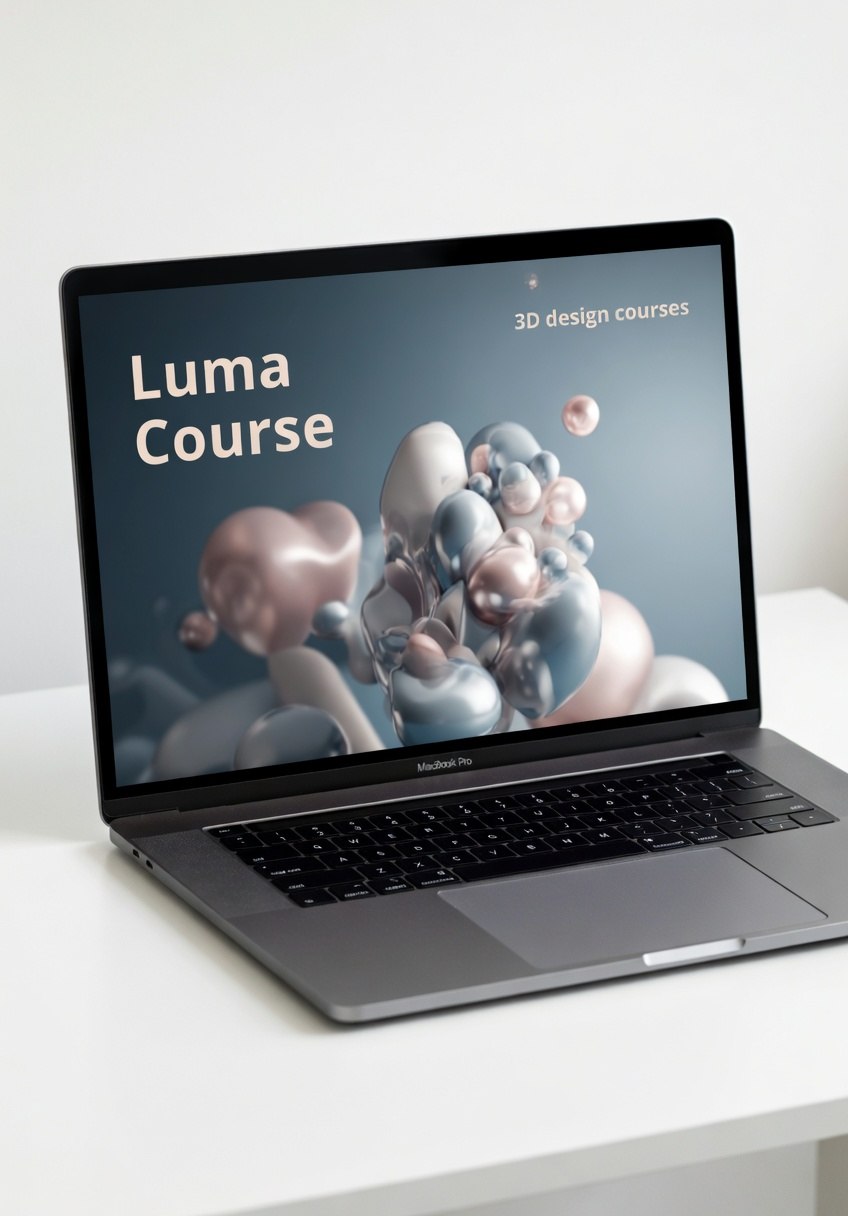 Laptop displaying 'Luma Course' on a white surface