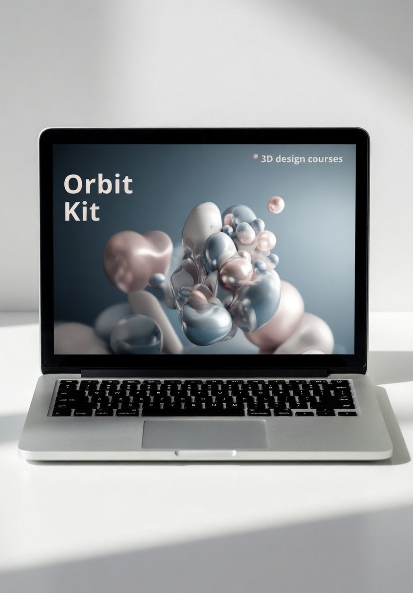 Laptop displaying 'Orbit Kit' on a white surface