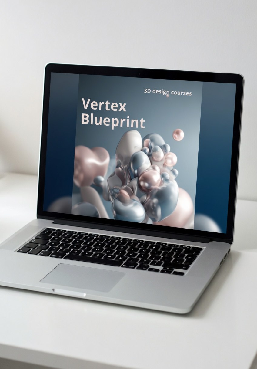 Laptop displaying 'Vertex Blueprint' on a white surface