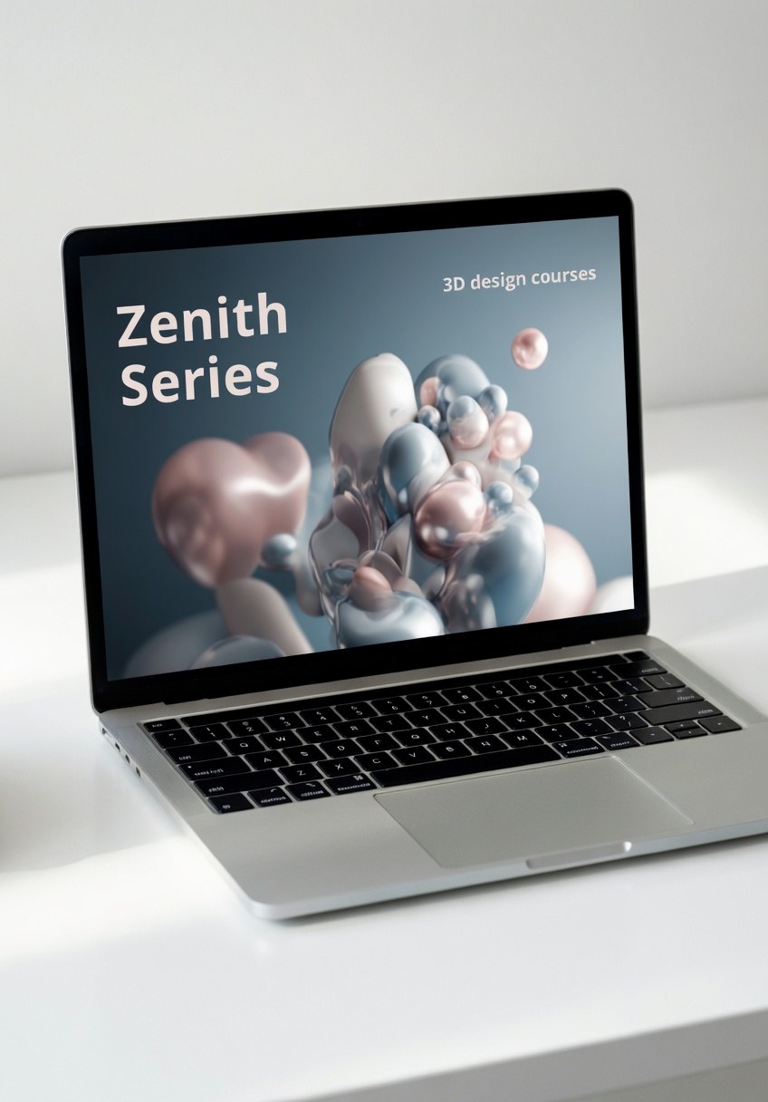 Laptop displaying 'Zenith Series' on a white surface